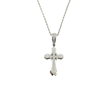 Iced Out Halo Cross Pendant | Women's Round Center Religious Necklace | Premium Copper CZ Elegant Hip Hop Jewelry | Divine Light Charm | Caratix - CaratixJewelry
