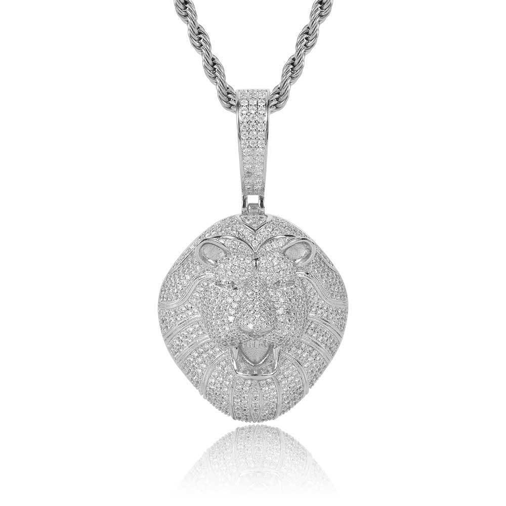 Solid Lion Head Pendant Necklace with Micro-Pave Zircon and Gold Plating for Men | Caratix Jewelry - CaratixJewelry