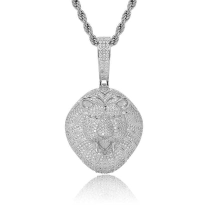 Solid Lion Head Pendant Necklace with Micro-Pave Zircon and Gold Plating for Men | Caratix Jewelry - CaratixJewelry