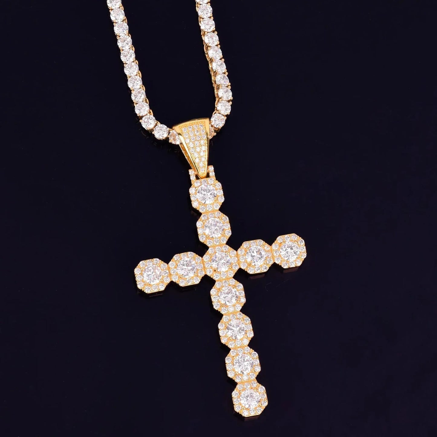 Modern Minimalist Iced Out Cross Pendant | Sleek Unisex Hip Hop Necklace | Premium Copper CZ Rock Jewelry | Everyday Essential Bling | Caratix - CaratixJewelry