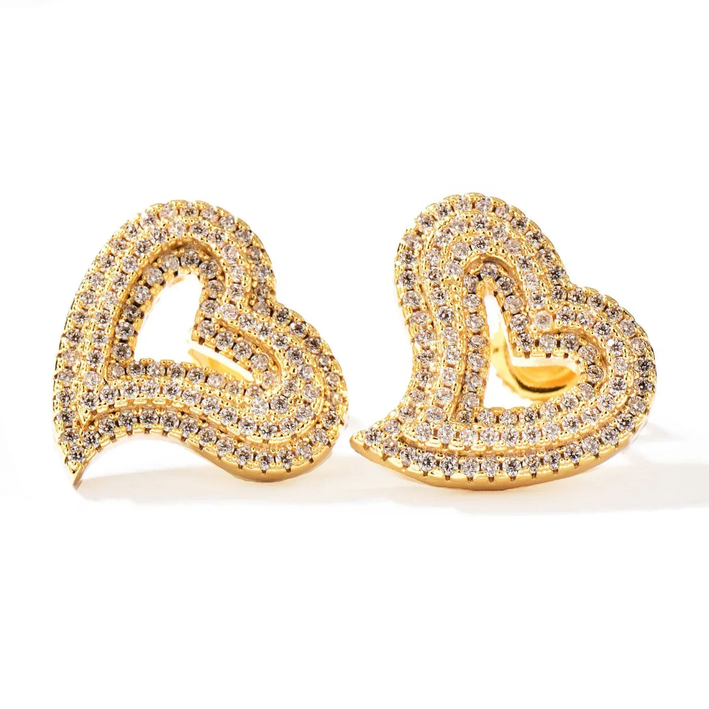 Iced Out Hollow Heart Zircon Stud Earrings | Retro Luxury Hip Hop Jewelry | Caratix Jewelry - CaratixJewelry