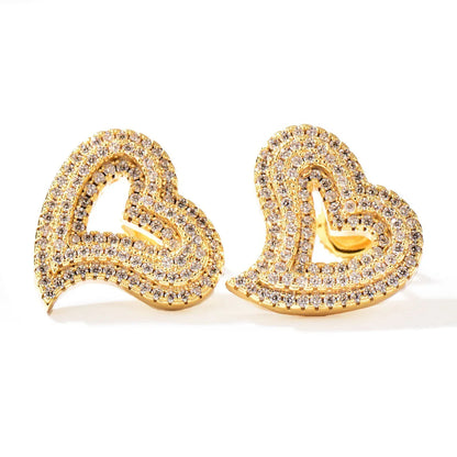 Iced Out Hollow Heart Zircon Stud Earrings | Retro Luxury Hip Hop Jewelry | Caratix Jewelry - CaratixJewelry
