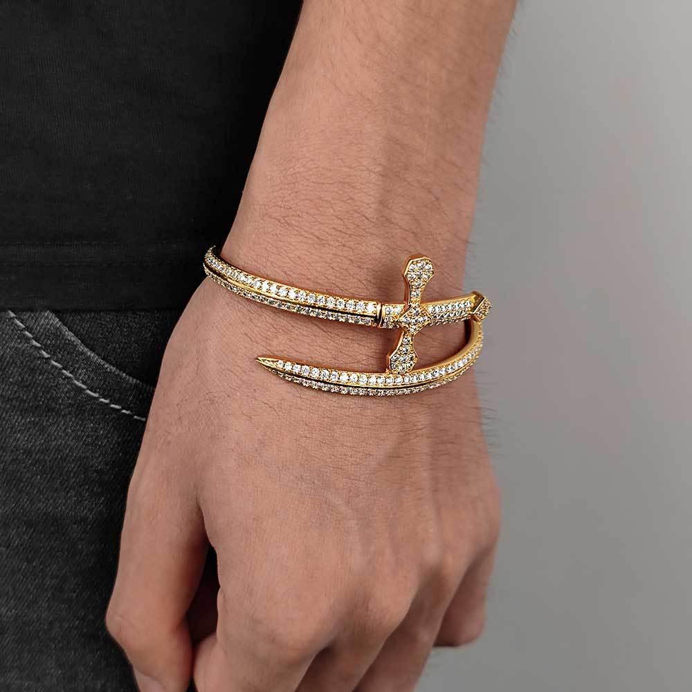 Justice Sword Cross Bracelet with Zircon Stones for Men | High-End Hip Hop Jewelry | Caratix Jewelry - CaratixJewelry