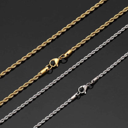 Rope Chain Necklace Titanium Gold Tone Hip Hop Jewelry | Caratix - CaratixJewelry