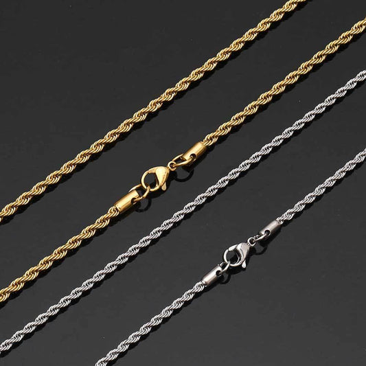 Rope Chain Necklace Titanium Gold Tone Hip Hop Jewelry | Caratix - CaratixJewelry