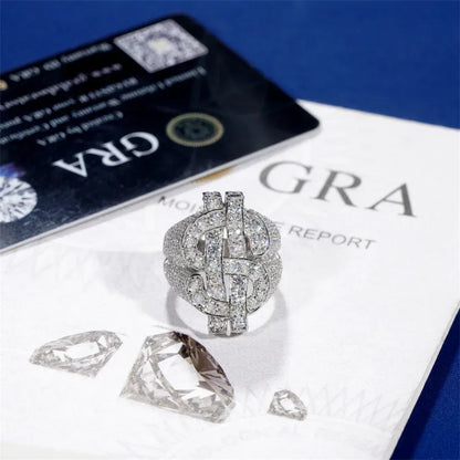 D-Color Moissanite Dollar Ring | S925 Silver Men’s Iced Out Hip Hop Jewelry - CaratixJewelry