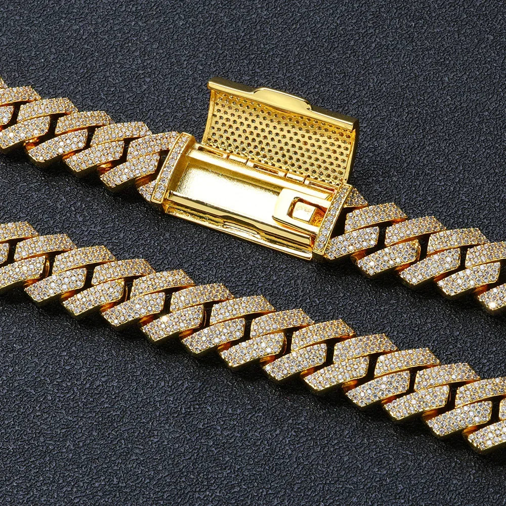 16mm 3-Row Full Zircon Iced Out Cuban Chain Necklace - CaratixJewelry