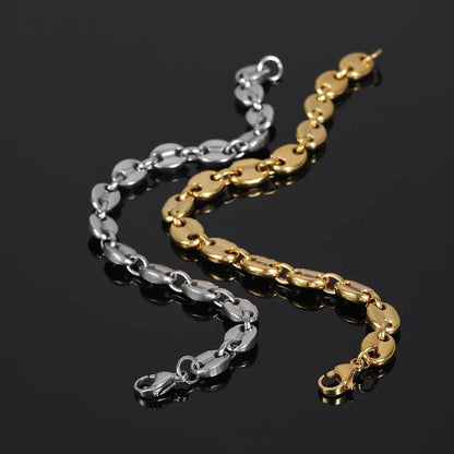 Custom 8mm Coffee Bean Necklace with Lobster Clasp & Stainless Steel Pig Nose Button | Caratix Jewelry - CaratixJewelry