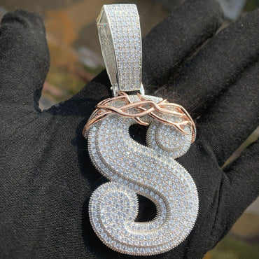 Crown Thorn Letter Pendant | Iced Out Hip Hop Initial Men’s Streetwear Necklace - CaratixJewelry