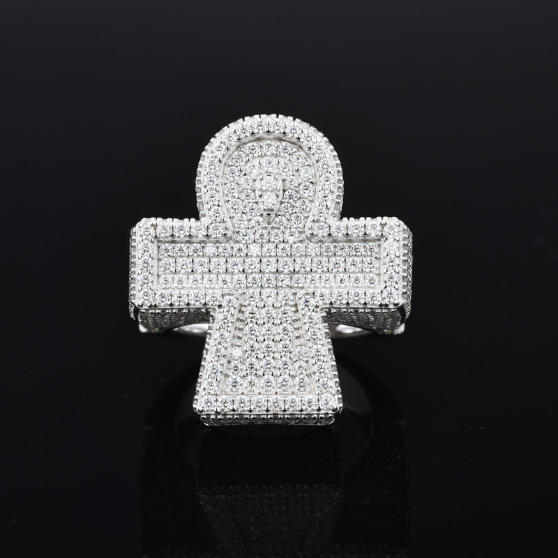 Iced Out Moissanite Ankh Cross Ring S925 Hip Hop | Caratix