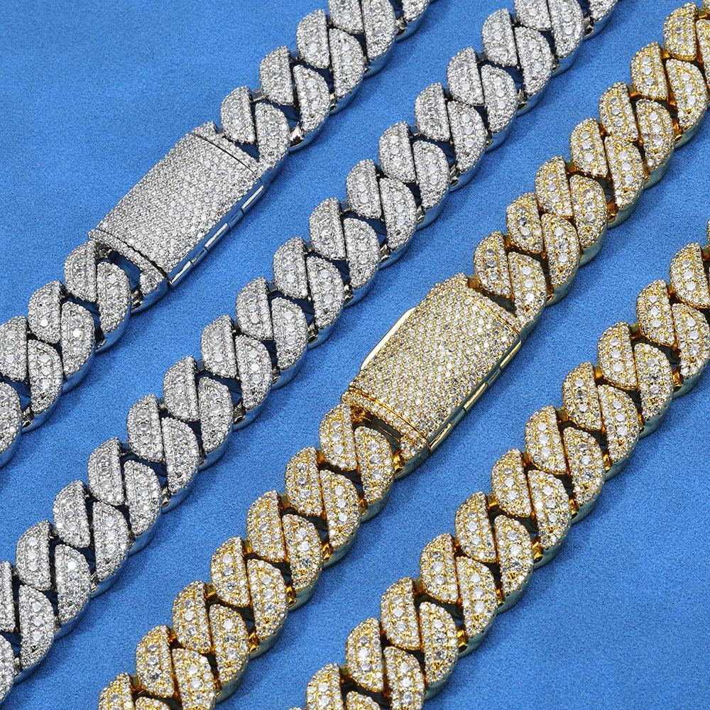 14mm Cuban Chain Necklace with Full Zircon Stones and Flip Clasp - CaratixJewelry