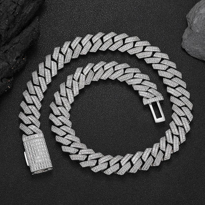 20mm Double-Row T-Bar Moissanite Cuban Link Chain for Men – S925 Sterling Silver Luxury Hip Hop Necklace - CaratixJewelry