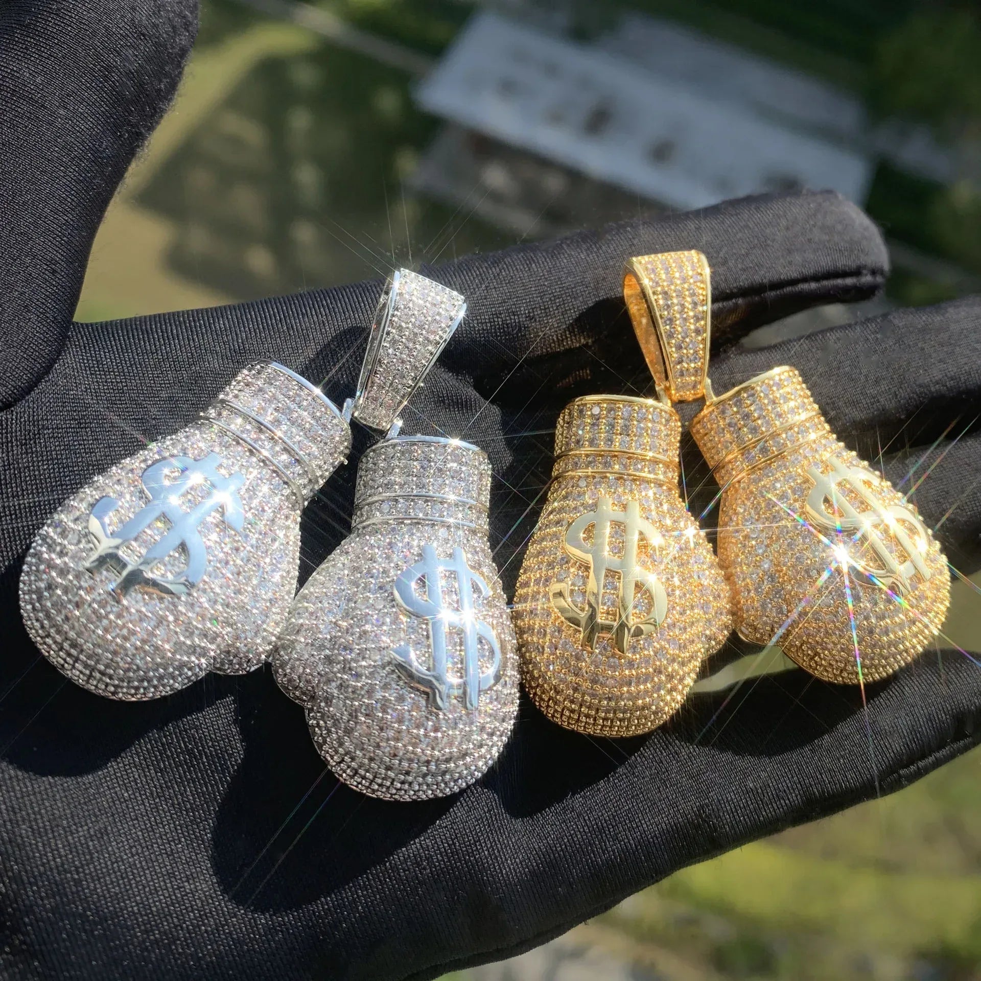 Iced Out Boxing Glove Money Pendant Necklace – Hip Hop CZ Trendy Streetwear Jewelry - CaratixJewelry