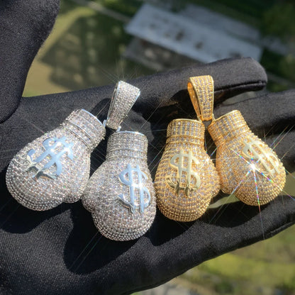 Iced Out Boxing Glove Money Pendant Necklace – Hip Hop CZ Trendy Streetwear Jewelry - CaratixJewelry