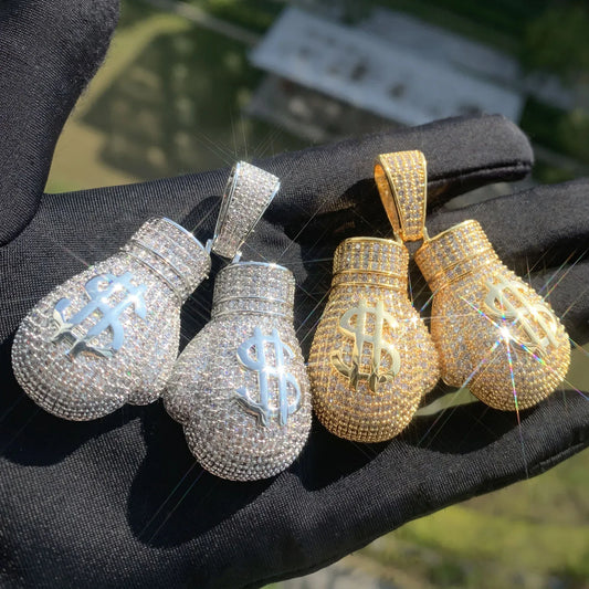 Iced Out Boxing Glove Money Pendant Necklace – Hip Hop CZ Trendy Streetwear Jewelry - CaratixJewelry