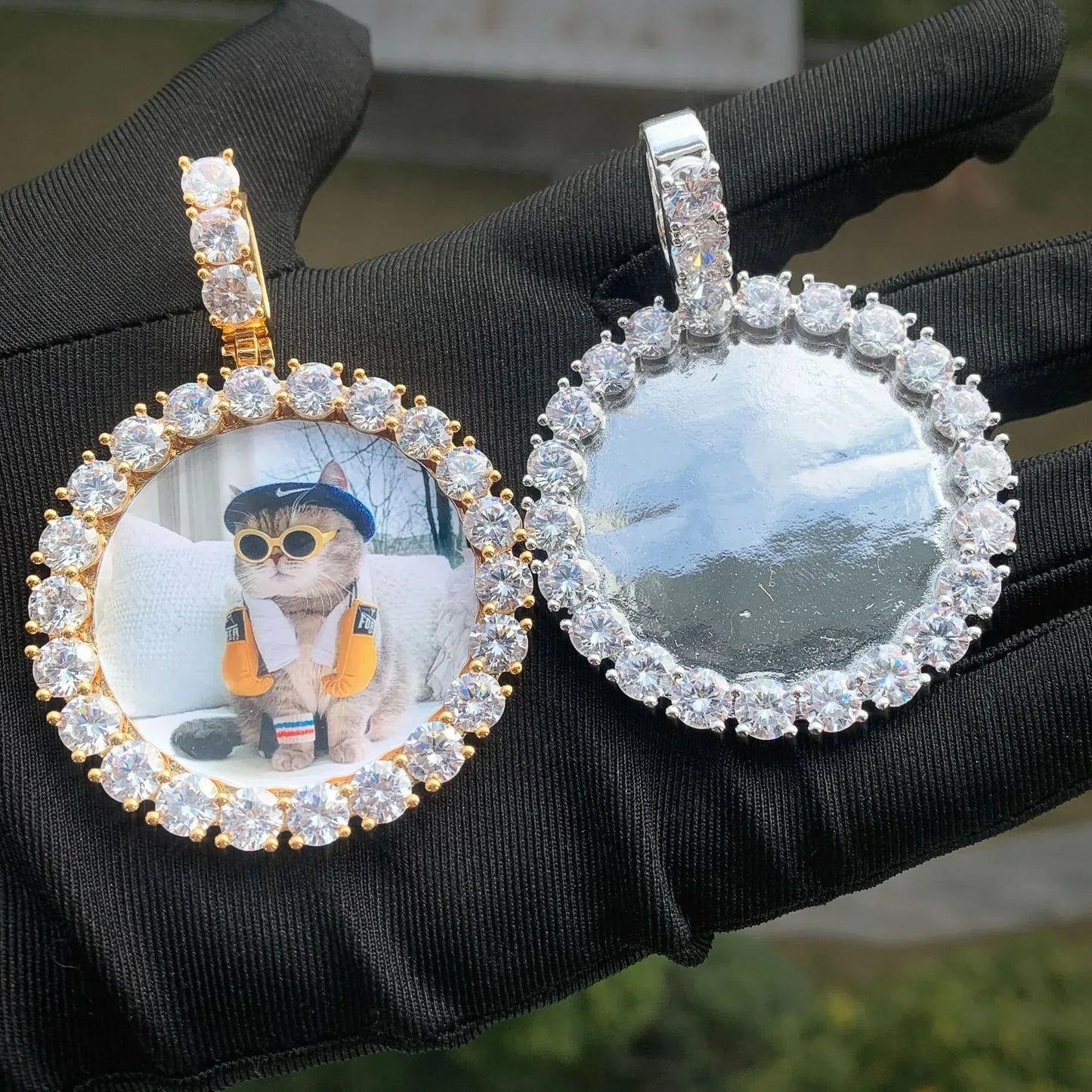 Custom Photo Pendant Necklace | Solid CZ Iced Out Hip Hop DIY Picture Jewelry - CaratixJewelry