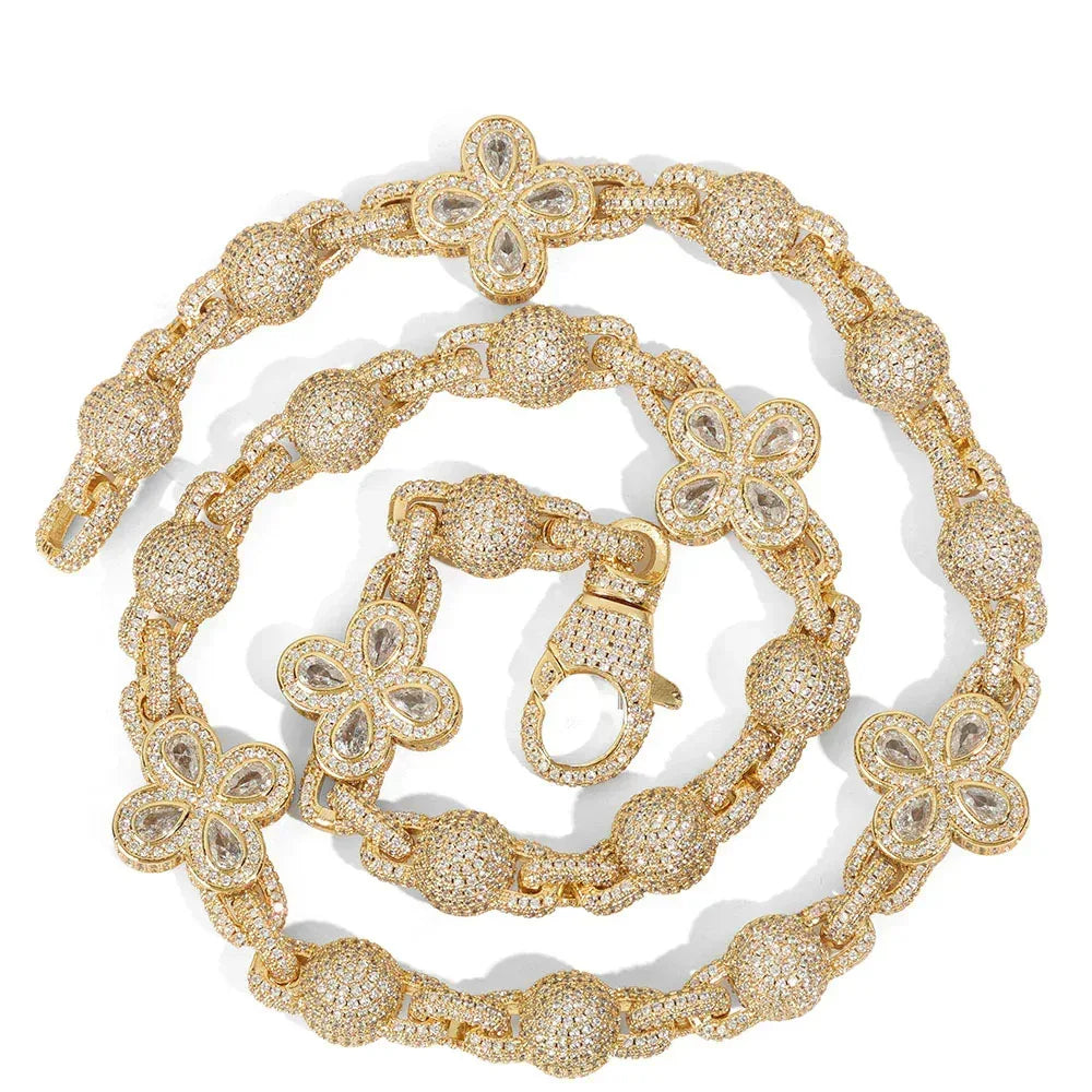 Custom 10mm Color Gemstone Ball Chain | Fully Iced Clasp Hip Hop Bling | Caratix - CaratixJewelry