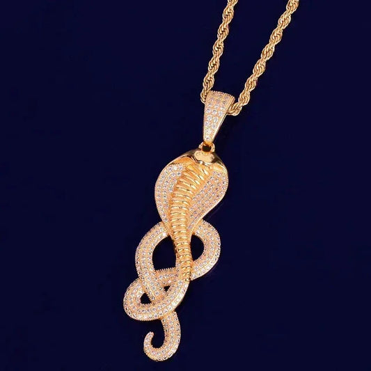 Men's Cobra Snake Necklace | Premium Copper CZ Green Eye Viper Caratix - CaratixJewelry