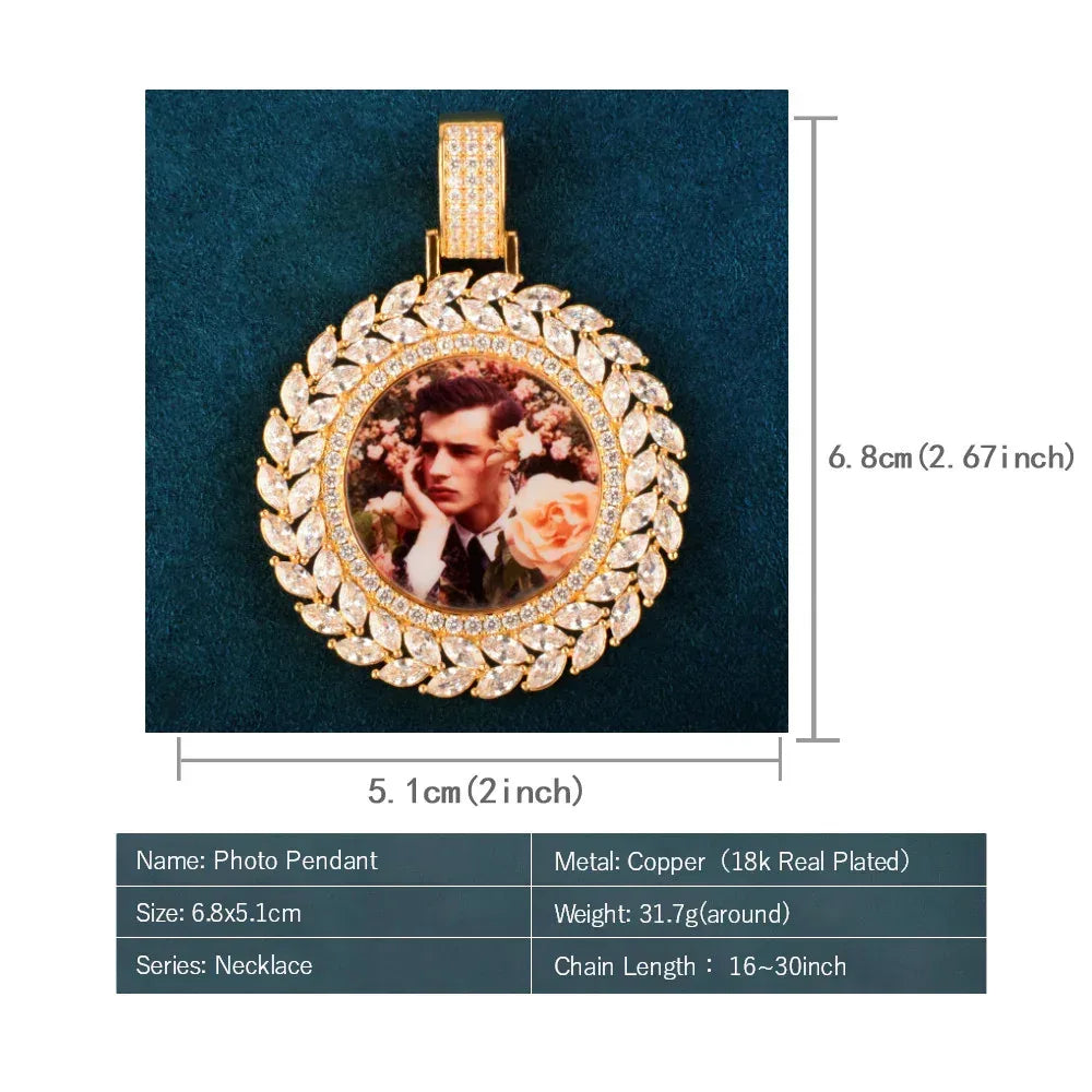 Marquise CZ Photo Pendant Necklace | Iced Out DIY Custom Picture Hip Hop Jewelry - CaratixJewelry