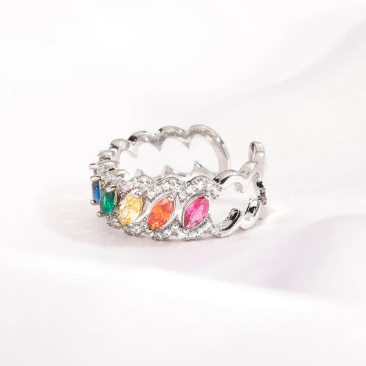 Vintage Marquise Cut Colorful Ring | Hollow-Out Retro Band | Caratix