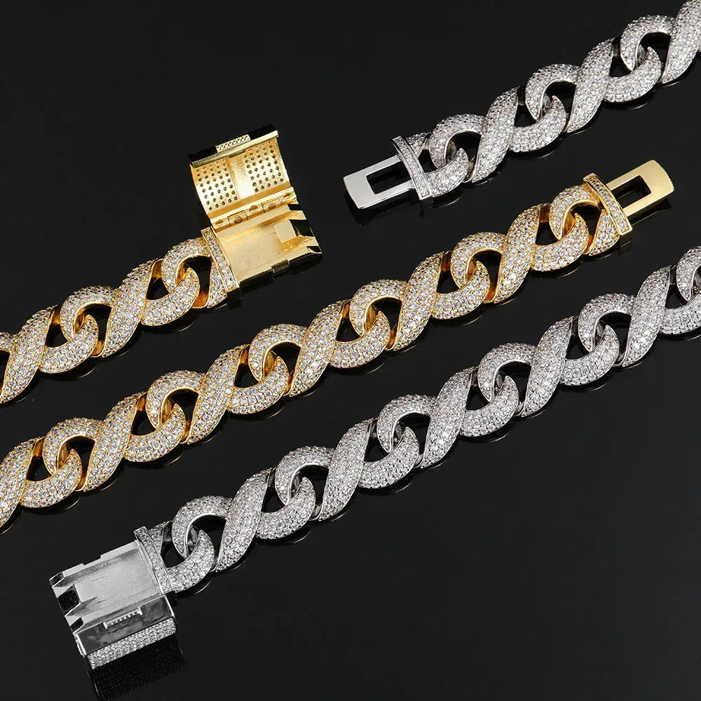 15mm Figure 8 Chain Bracelet Zircon Hip Hop Jewelry for Men | Caratix Jewelry - CaratixJewelry