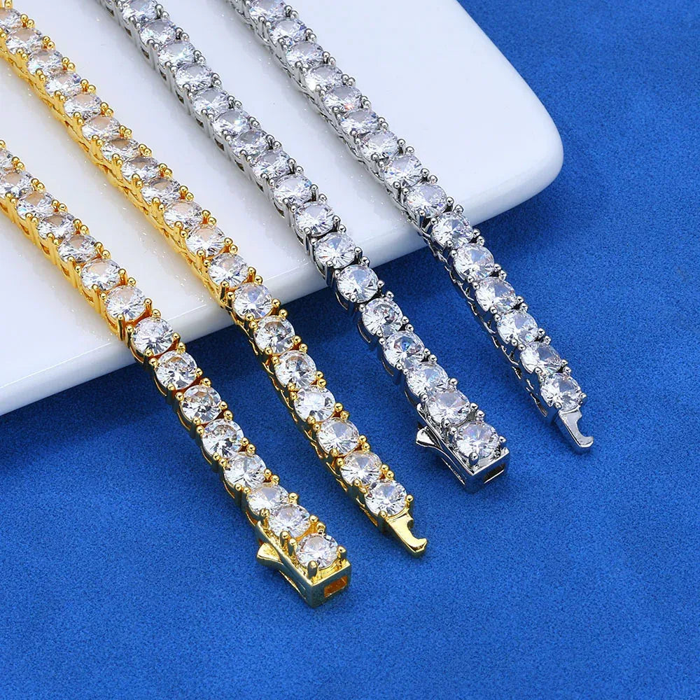 Zircon Spring Clasp Tennis Chain Necklace Hip Hop Jewelry Gold Chain Rapper Style for Men | Caratix Jewelry - CaratixJewelry