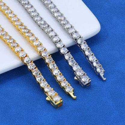 Zircon Spring Clasp Tennis Chain Necklace Hip Hop Jewelry Gold Chain Rapper Style for Men | Caratix Jewelry - CaratixJewelry
