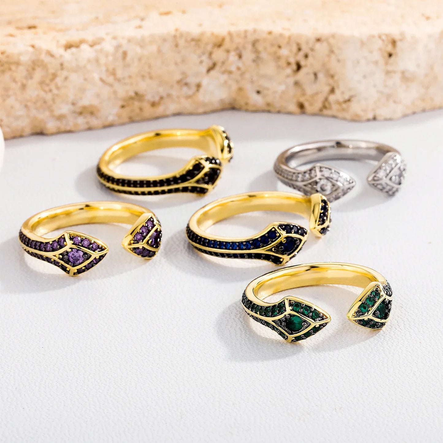 Double-Headed Snake Ring | Iced Out Guardian Serpent Band | Caratix