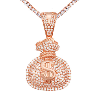 Iced Out Money Bag Pendant | Men's Gold Plated Hip Hop Money Sack Charm | Caratix