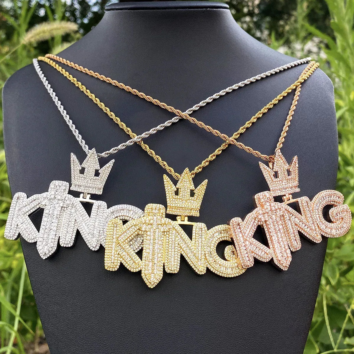 Iced Out Crowned KING Pendant | Men's Royal Statement Necklace - CaratixJewelry