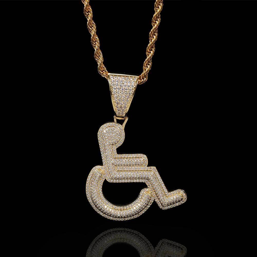 Custom Wheelchair Pendant Necklace with Zircon Stones for Men | Caratix Jewelry - CaratixJewelry