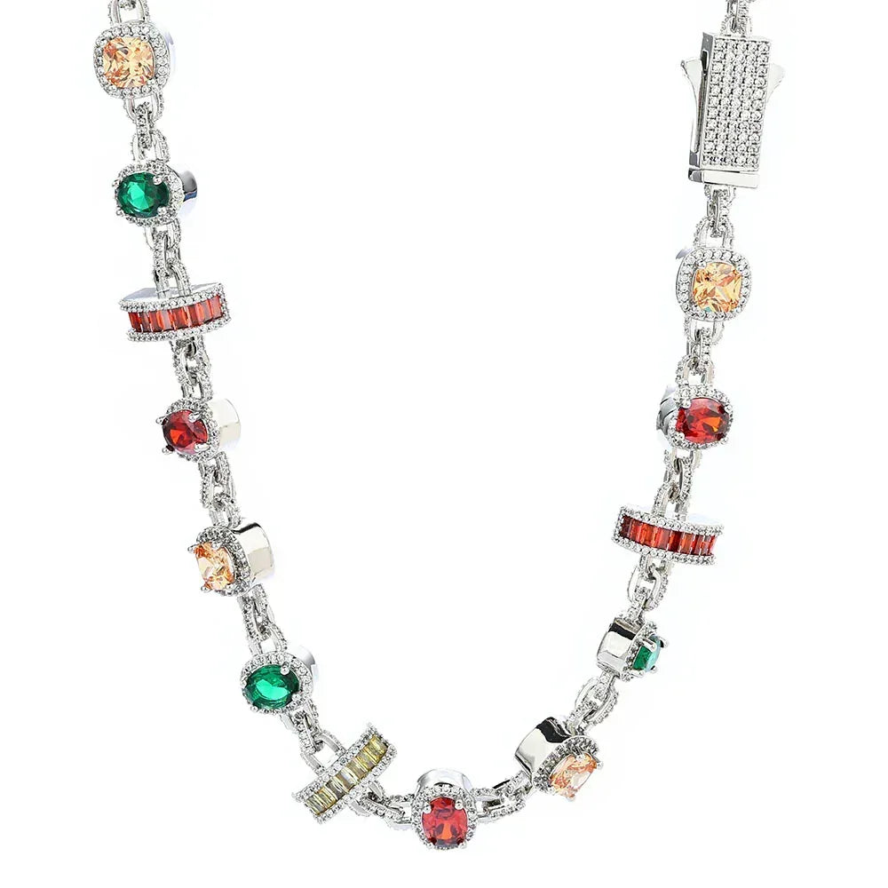 Colored Gemstone Moissanite Necklace – S925 Sterling Silver Iced-Out Hip Hop Men’s Trendy Streetwear Jewelry - CaratixJewelry