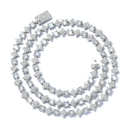 Hip Hop S925 Silver Star CZ Tennis Necklace – Full Bling Custom Design, Unique Silver Jewelry | Caratix Jewelry - CaratixJewelry