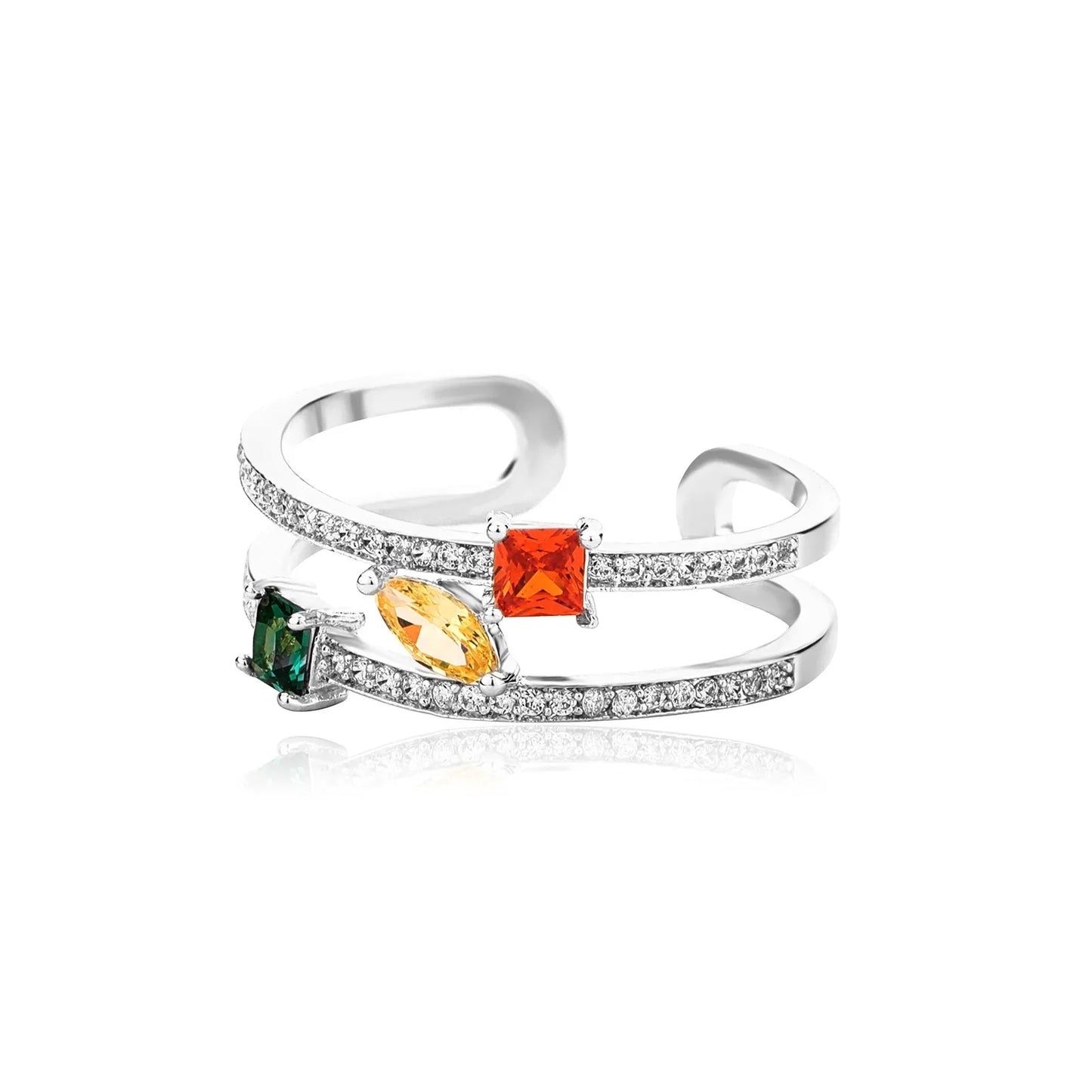 Colorful Gemstone Adjustable Ring | Unisex Open-Band Iced Out Jewelry | Caratix