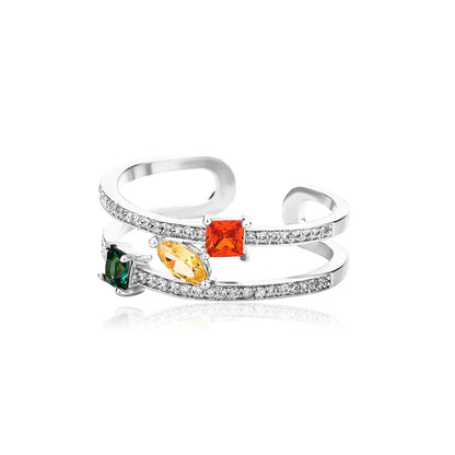 Colorful Gemstone Adjustable Ring | Unisex Open-Band Iced Out Jewelry | Caratix