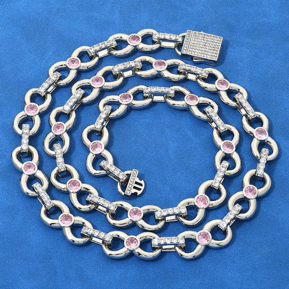 Custom 12mm Pink Zircon Infinity 8 Link Iced Out Chain for Rapper | Caratix - CaratixJewelry