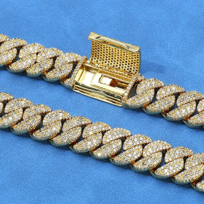 14mm Moissanite Cuban Link Chain with Flip-Lock Clasp – Custom S925 Sterling Silver Iced-Out Hip Hop Men’s Luxury Streetwear Necklace - CaratixJewelry