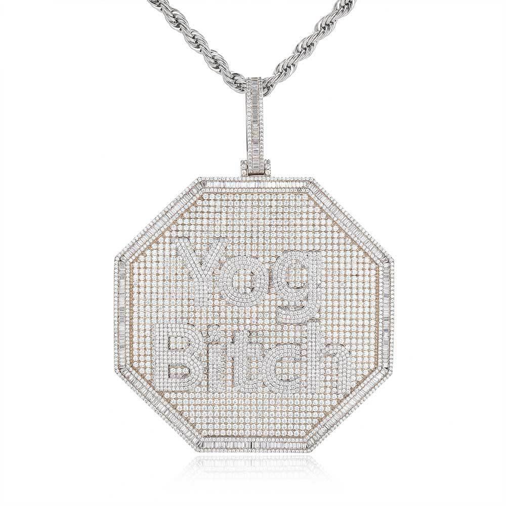 Octagon-Shaped Letter Pendant Necklace with Zircon Stones and Detailing for Men | Caratix Jewelry - CaratixJewelry