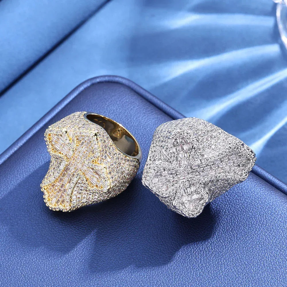 Zircon Cross Ring for Men Hip Hop Jewelry Custom Design | Caratix Jewelry - CaratixJewelry