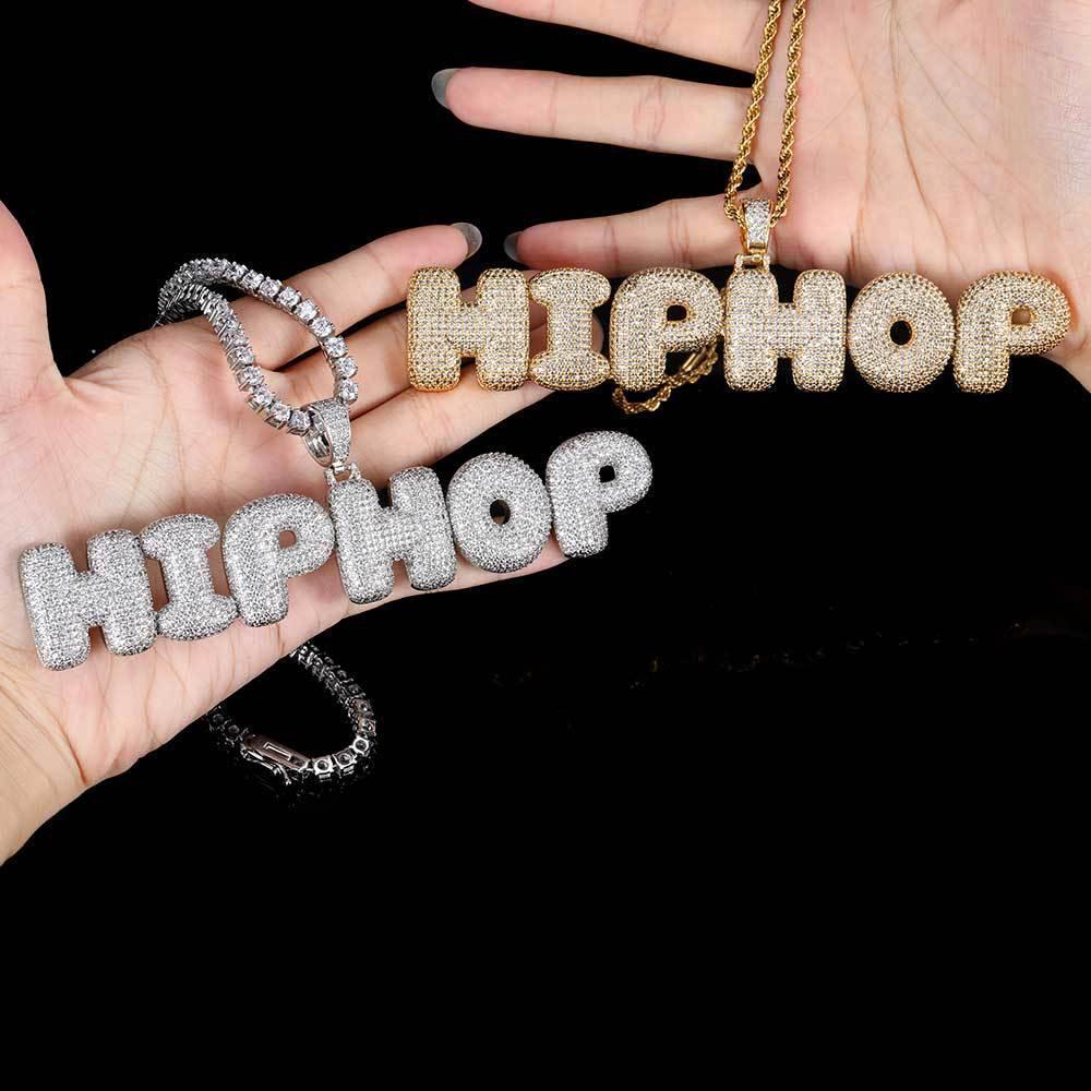 Bubble Letter Pendant Necklace with Micro-Pave Zircon for Men | Creative Hip Hop Jewelry | Caratix Jewelry - CaratixJewelry