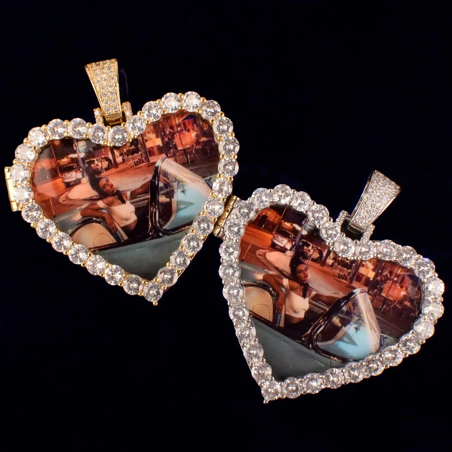 Flip-Open Heart Photo Pendant | CZ Iced Out DIY Custom Picture Hip Hop Jewelry - CaratixJewelry