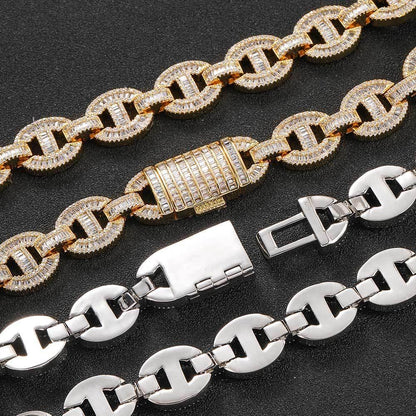 16mm T Cut Zircon Pig Nose Cuban Chain Hip Hop Jewelry - CaratixJewelry