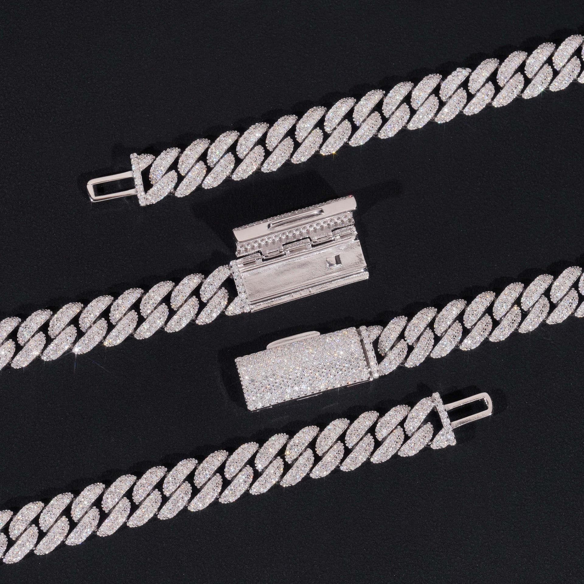 10mm Crescent Moissanite Cuban Link Chain – S925 Sterling Silver Iced-Out Hip Hop Streetwear Necklace - CaratixJewelry