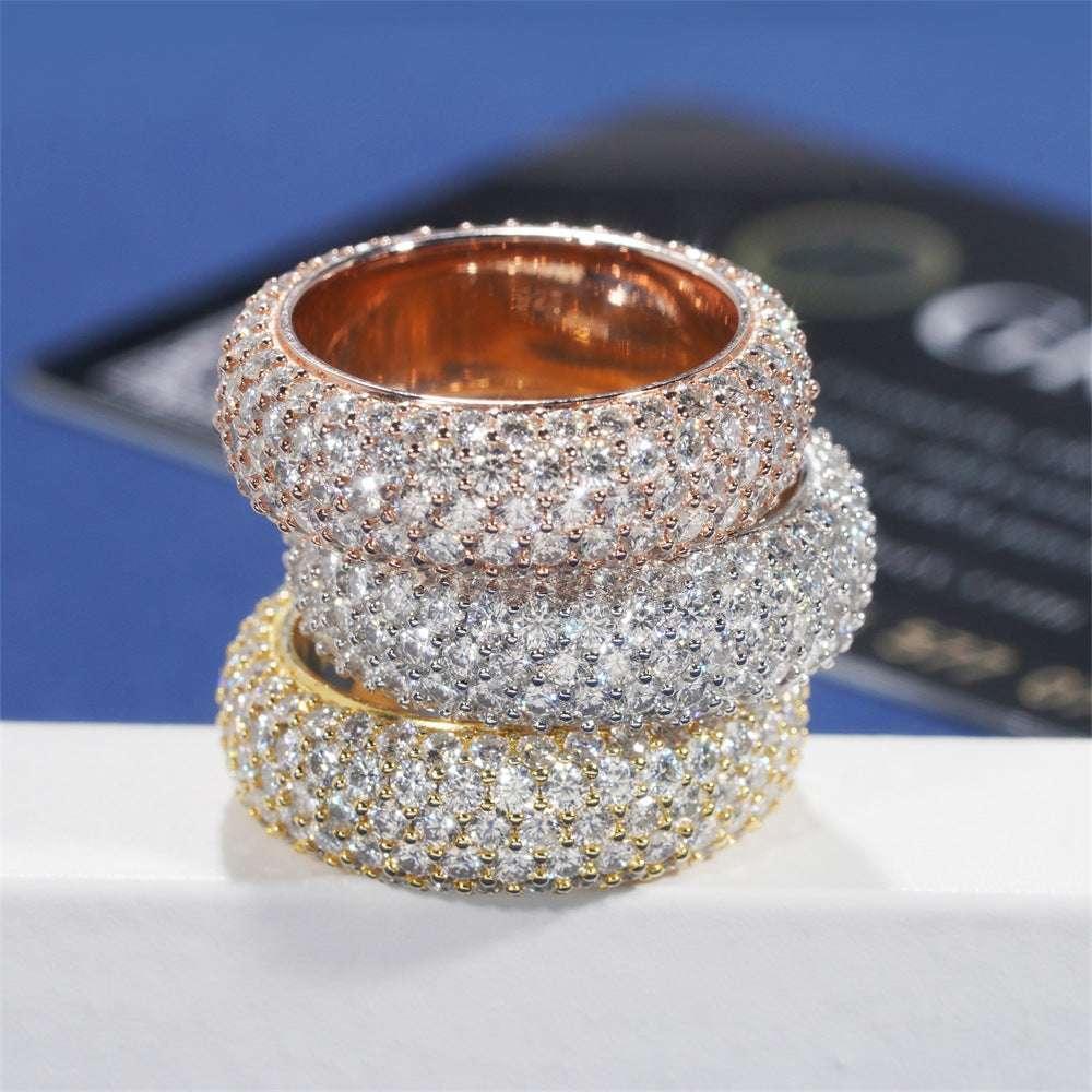 Five-Row Moissanite Ring | S925 Silver Unisex Iced Out Hip Hop Jewelry - CaratixJewelry