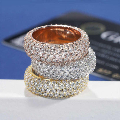Five-Row Moissanite Ring | S925 Silver Unisex Iced Out Hip Hop Jewelry - CaratixJewelry