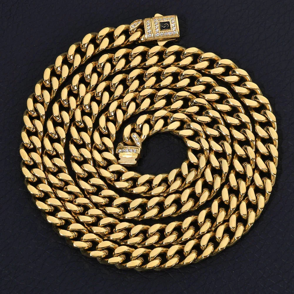 Polished Stainless Steel Cuban Chain Necklace with 14K Gold Plating for Men | Trendy Hip Hop Jewelry | Caratix Jewelry - CaratixJewelry