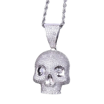 Men's Iced Out Skull Pendant Necklace | Gothic Hip Hop Skeleton Head | Premium Copper CZ Streetwear Bling | Edgy Rebel Jewelry | Caratix - CaratixJewelry