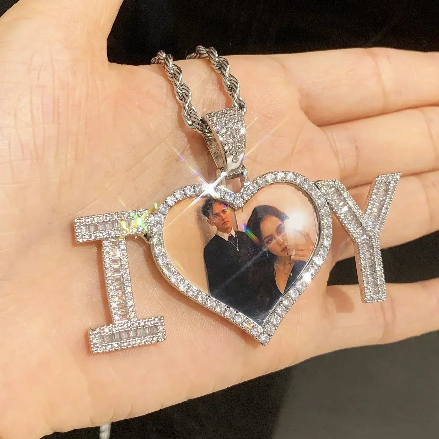 I Love U Heart Photo Pendant | Epoxy DIY Custom Picture Hip Hop Jewelry - CaratixJewelry