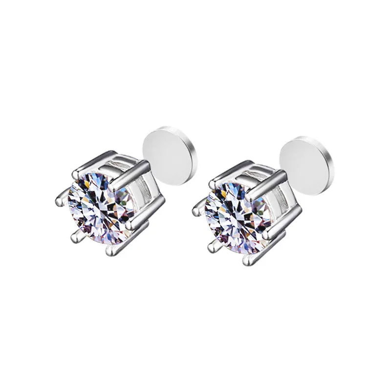 Classic 6-Prong Moissanite Magnetic Earrings - 925 Silver | Caratix