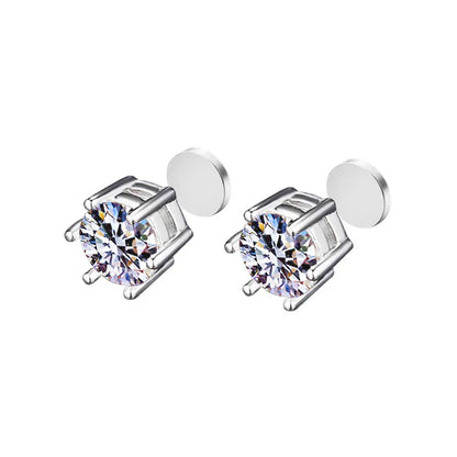 Classic 6-Prong Moissanite Magnetic Earrings - 925 Silver | Caratix